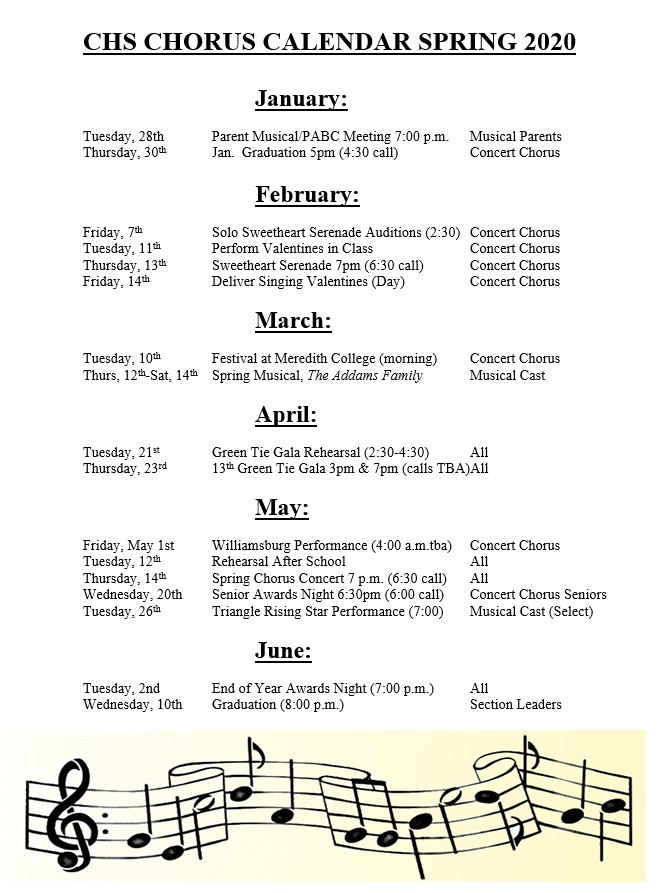 Chorus Spring Calendar Cary High Performing Arts